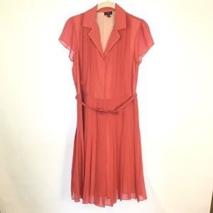 Talbots 6 Petite pleated Sheer Lined Dress w belt